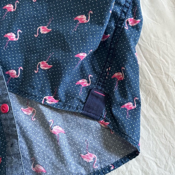 Drill Clothing Co Button Down Blue w white polka and flamingo sz M - Picture 4 of 9